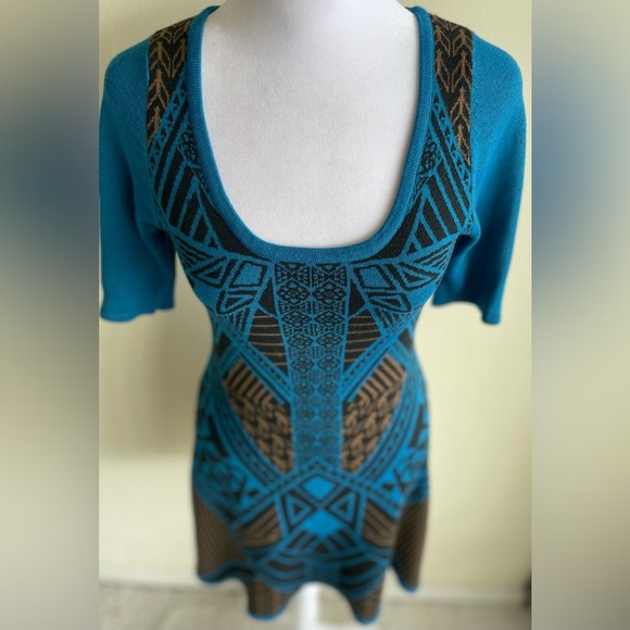 ANTHROPOLOGIE FLYING TOMATO KNIT PULLOVER DRESS, BROWN/TEAL/SZ M - Picture 6 of 10